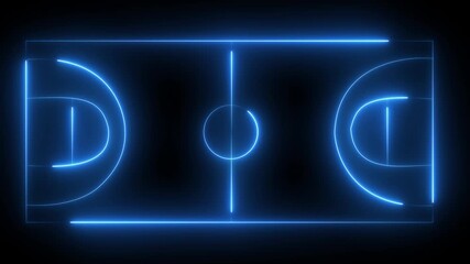 Neon basketball court diagram glowing white lines on black grid background digital animation abstract sports strategy planning game analysis technology - Powered by Adobe