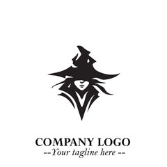 Mystical Black Witch Logo Symbol on White Background for Modern Magical Branding Design Effects