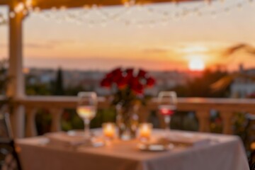 Blur image of romantic outdoor dinning table. Valentine day