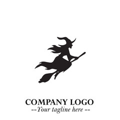 Mystical Black Witch Logo Symbol on White Background for Modern Magical Branding Design Effects
