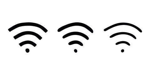 Set of hand drawn free wifi spot zone sign Public wi-fi area sign Wireless internet clipart in doodle style Single element for print, web, design, decor 3G, 4G, 5G, 6G, IoT
