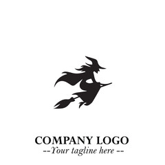 Mystical Black Witch Logo Symbol on White Background for Modern Magical Branding Design Effects