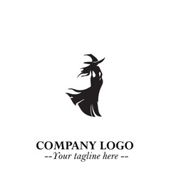 Mystical Black Witch Logo Symbol on White Background for Modern Magical Branding Design Effects