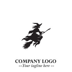 Mystical Black Witch Logo Symbol on White Background for Modern Magical Branding Design Effects