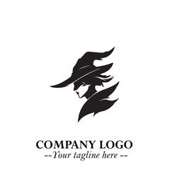 Mystical Black Witch Logo Symbol on White Background for Modern Magical Branding Design Effects
