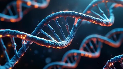 Stunning close-up of a DNA double helix in blue, showcasing genetic structure and scientific beauty - Powered by Adobe