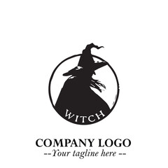 Mystical Black Witch Logo Symbol on White Background for Modern Magical Branding Design Effects
