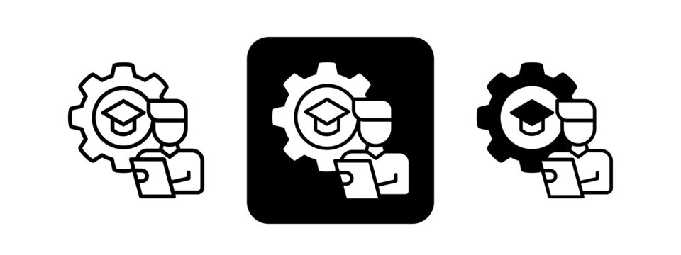 Apprenticeship  Solid color and black line drawing vector illustration set