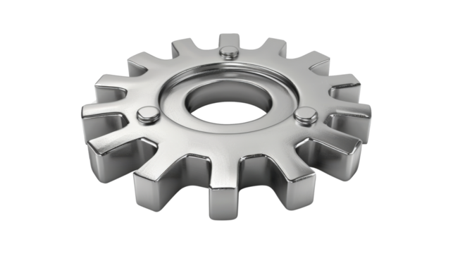 Metallic silver gear wheel isolated on white background