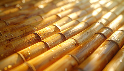 Bamboo Canopy: An abstract shot of bamboo sticks creates a warm, inviting, and natural texture, bathed in sunlight.