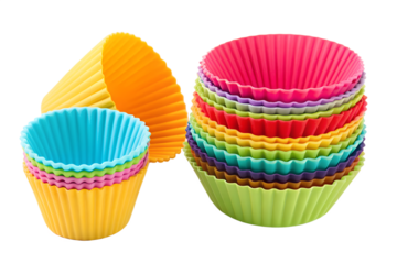 Colorful silicone cupcake liners stacked and arranged