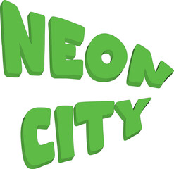 Neon City Green Cartoon 3D Text Title – Vibrant green 'NEON CITY' 3D cartoon text on black background, perfect for games and designs