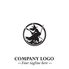 Mystical Black Witch Logo Symbol on White Background for Modern Magical Branding Design Effects
