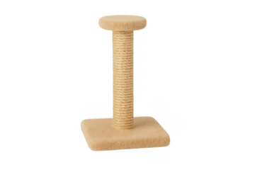 Beige cat scratching post with sisal rope and plush fabric