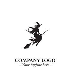 Mystical Black Witch Logo Symbol on White Background for Modern Magical Branding Design Effects