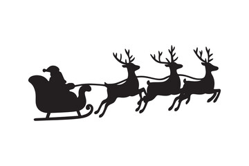santa claus with raindeers silhouette