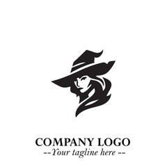 Mystical Black Witch Logo Symbol on White Background for Modern Magical Branding Design Effects