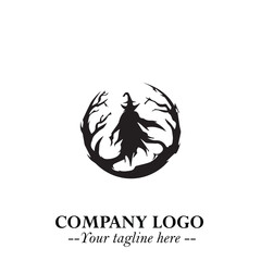 Mystical Black Witch Logo Symbol on White Background for Modern Magical Branding Design Effects