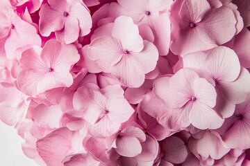 A vibrant pink hydrangea bush with delicate pink flowers and green leaves, set against a backdrop of a lush green lawn and a clear blue sky.