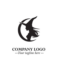 Mystical Black Witch Logo Symbol on White Background for Modern Magical Branding Design Effects