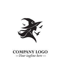 Mystical Black Witch Logo Symbol on White Background for Modern Magical Branding Design Effects