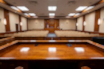 Judge POV, Blurred background of Spacious courtroom 