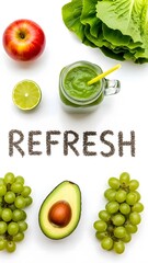 Healthy Refreshing Green Smoothie with Fruits and Vegetables.
