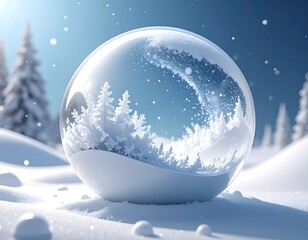 A snow globe showcasing a winter forest scene with falling snow