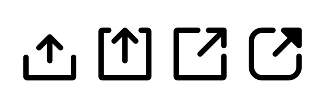 export, share icon arrow symbol, external link icon open in new window or tab symbol. links sharing icons in line, outline, and solid styles	