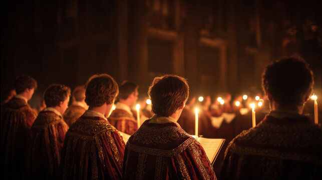 Candlelight choir sacred music night service choral singing liturgy ornate robe cathedral