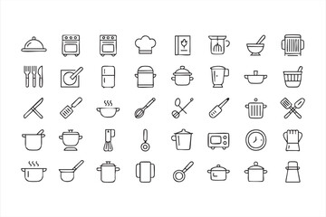 Fototapeta premium Cooking Utensil Line Icons for Kitchen Graphics and Food UI Design
