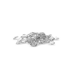 Group of polished white diamonds scattered on transparent background