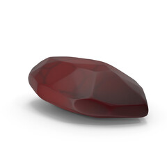 Smooth elongated ruby gemstone rendered in deep red tones on transparent background