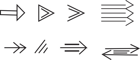 A set of directional arrows designed for way and signage in architectural , commercial contexts. 