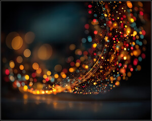 Golden-crimson swirled bokeh lights background &mdash; soft festive glow and abstract holiday blur
