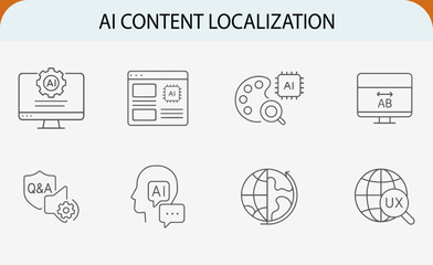 ai content localization digital translation line vector icons set