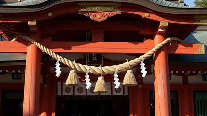 Japanese Shrine Gate - A Vibrant Architectural Detail.