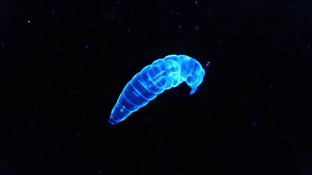 Glowing Rotifer - Microscopic Wonders of Aquatic Life Under Blue Light.