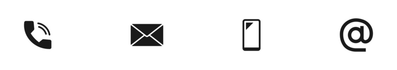 contact icons: phone call, email envelope, mobile phone, smartphone, and at symbol