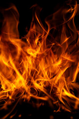 Fire flame textured background. Burning fire. Fire flames on black background. Blaze fire flame...