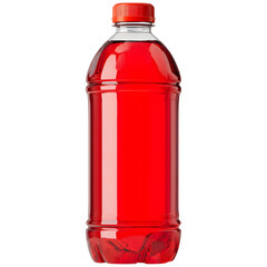 Red drink in clear plastic bottle isolated on white