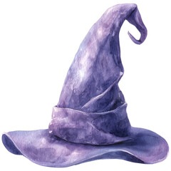 Purple watercolor witch hat illust n on white background