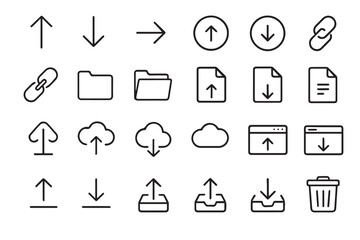 Download and Upload Vector Icons with Arrow, Link, and Cloud Symbols