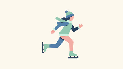 Lively flat design illustration capturing the motion and joy of a person ice skating outdoors on a rink