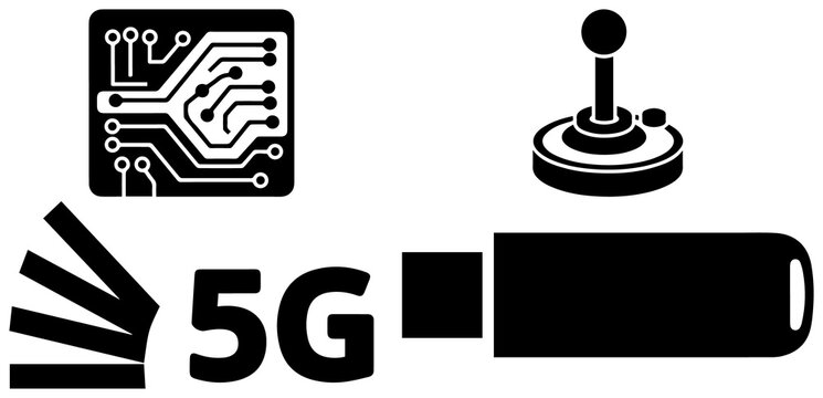 Technology icons: circuit, 5g, joystick, usb