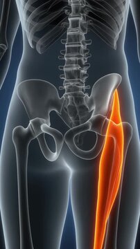 Anatomical Visualization Highlighting the Human Vastus Lateralis Muscle in the Thigh Bone and Skeletal Structure in Warm Orange Glow