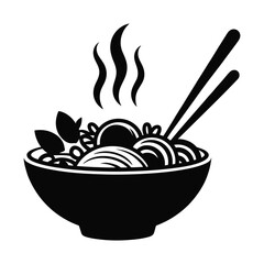 Bibimbap bowl with steam rising Vector, Silhouette, Illustration