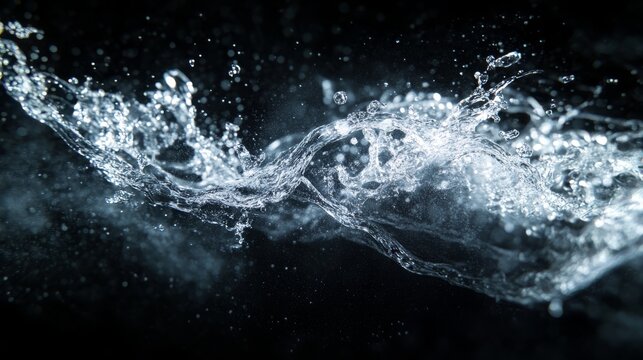 Nebula-like spray pattern against absolute darkness, water particles capturing prismatic light effects, scientific visualization of fluid dynamics, perfect hydrodynamic suspension captured at peak