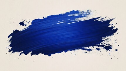 Dynamic cobalt blue paint stroke with granular texture throughout, hand-painted distressed edges with spray effect, bold artistic mark against neutral background, retro-styled graphic design element