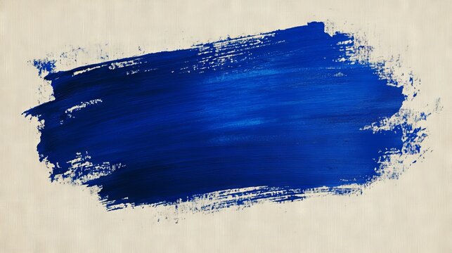 Dynamic cobalt blue paint stroke with granular texture throughout, hand-painted distressed edges with spray effect, bold artistic mark against neutral background, retro-styled graphic design element
